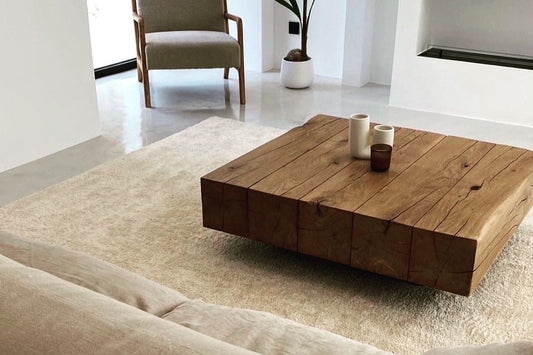 Rustic solid oak beam coffee table