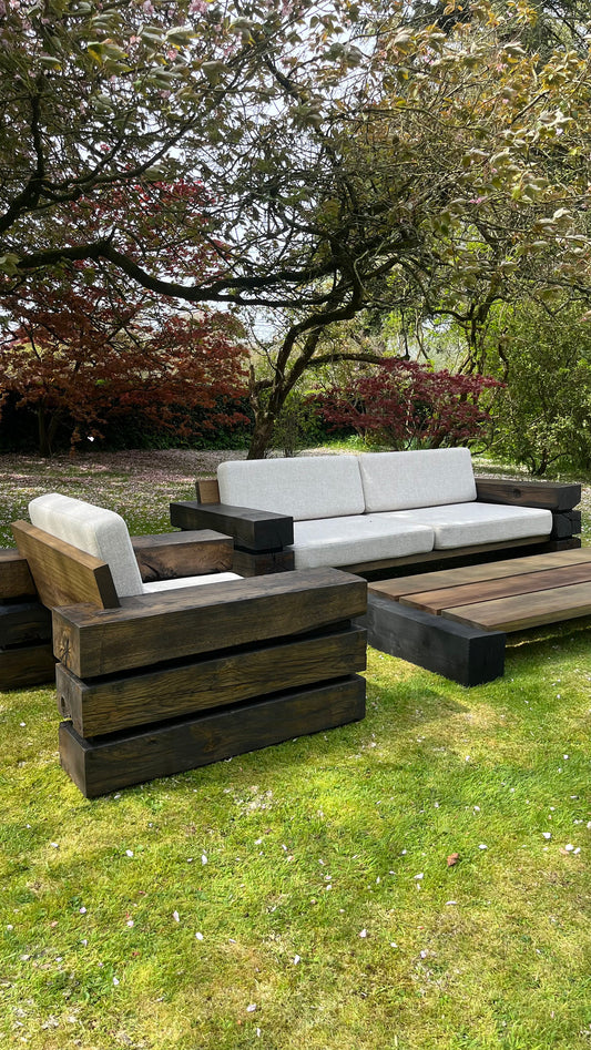 Ebonised Belgian Oak Sleepers & African Iroko Outdoor Sofa Set