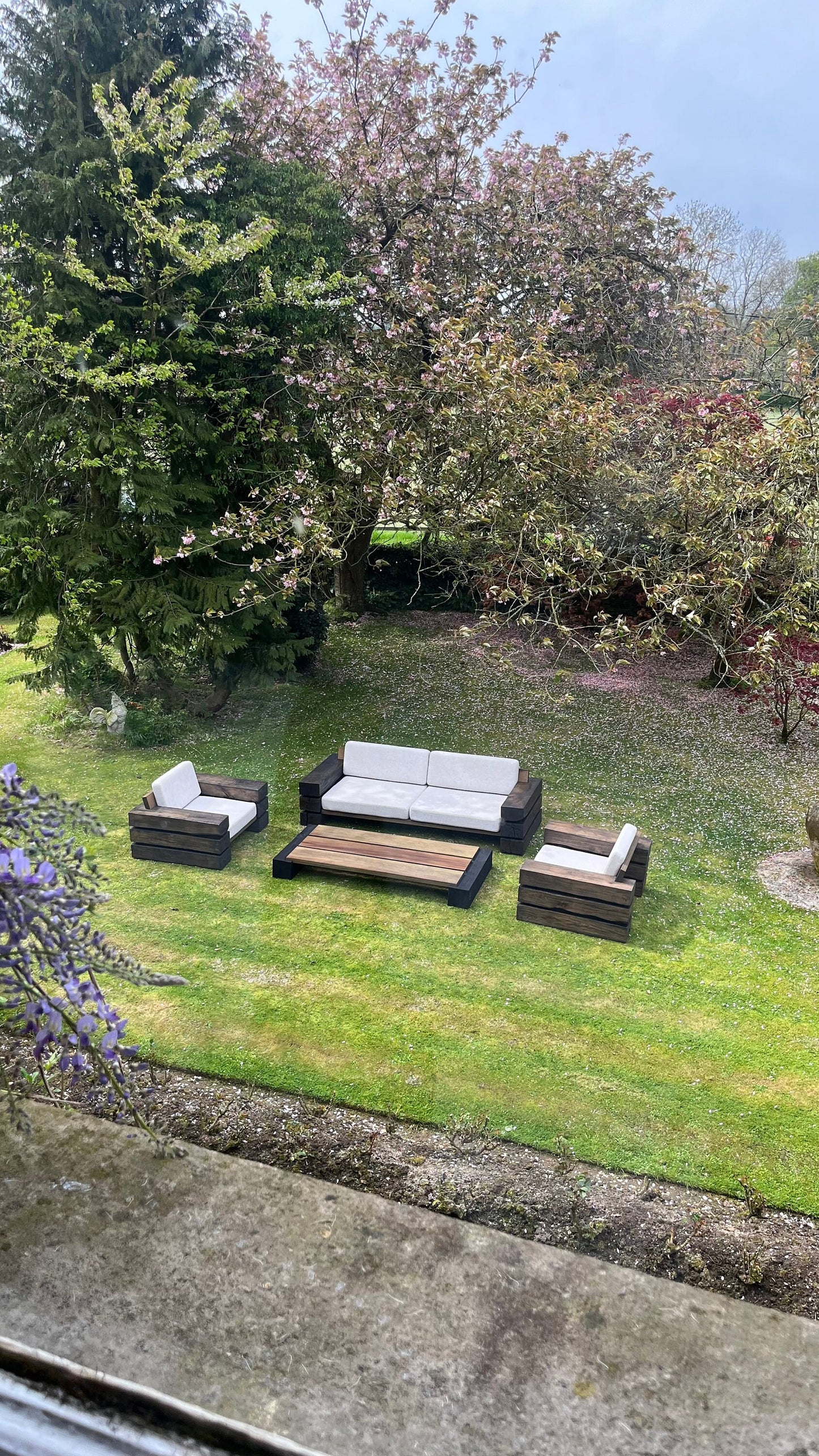 Ebonised Belgian Oak Sleepers & African Iroko Outdoor Sofa Set