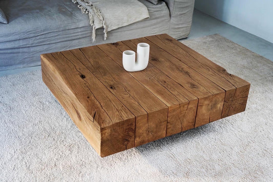 Rustic solid oak beam coffee table