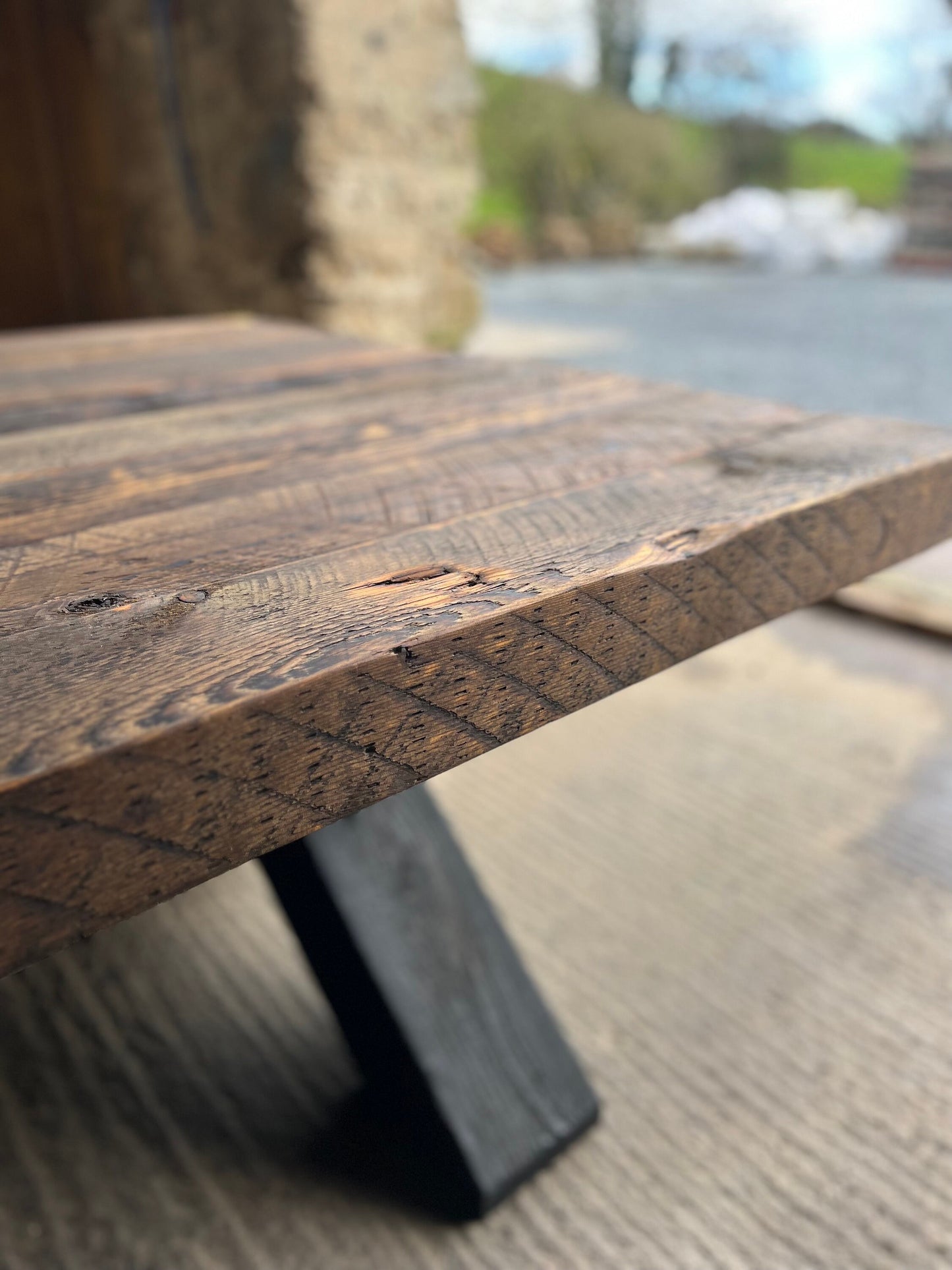 Reclaimed rustic farmhouse table indoor/outdoor