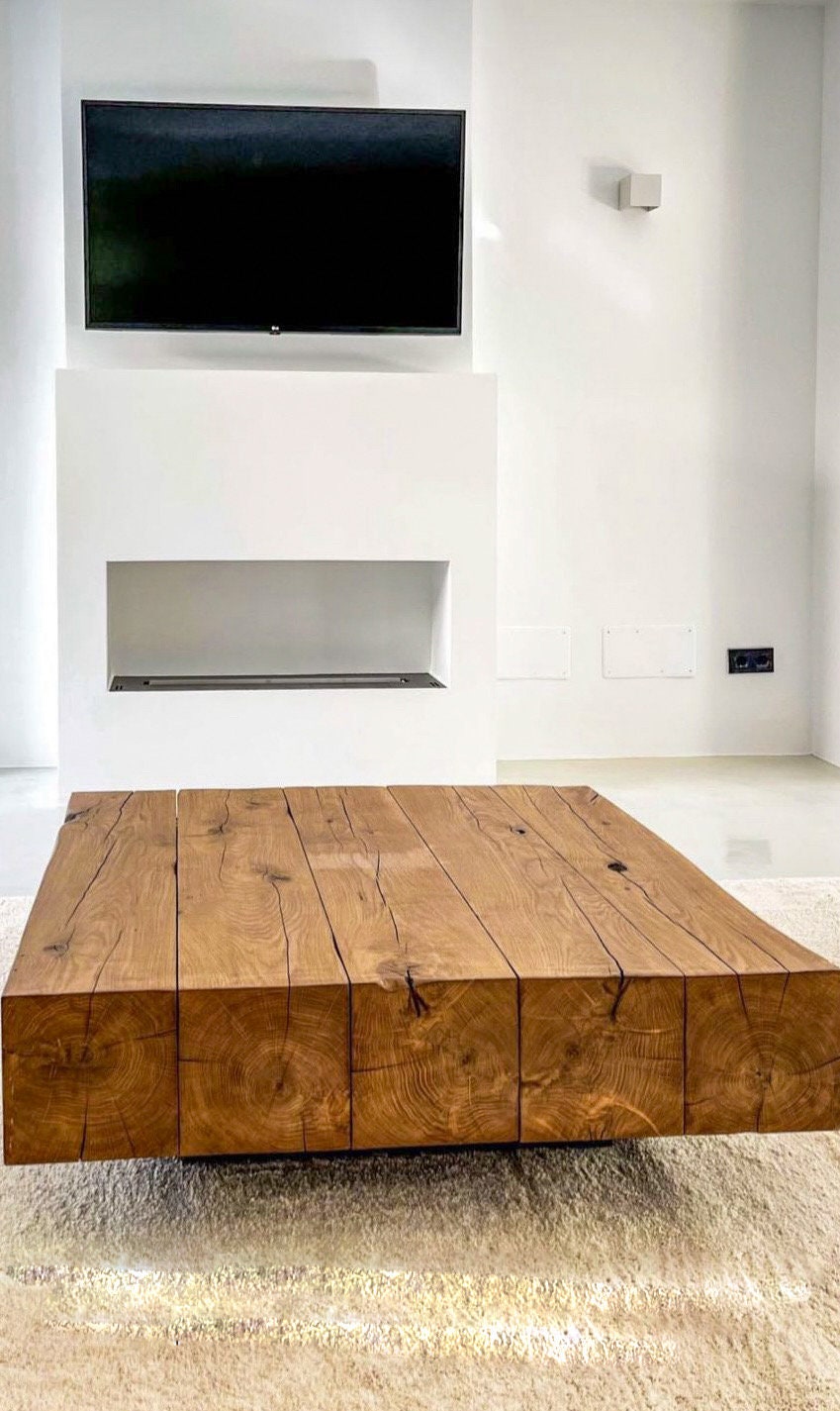 Rustic solid oak beam coffee table