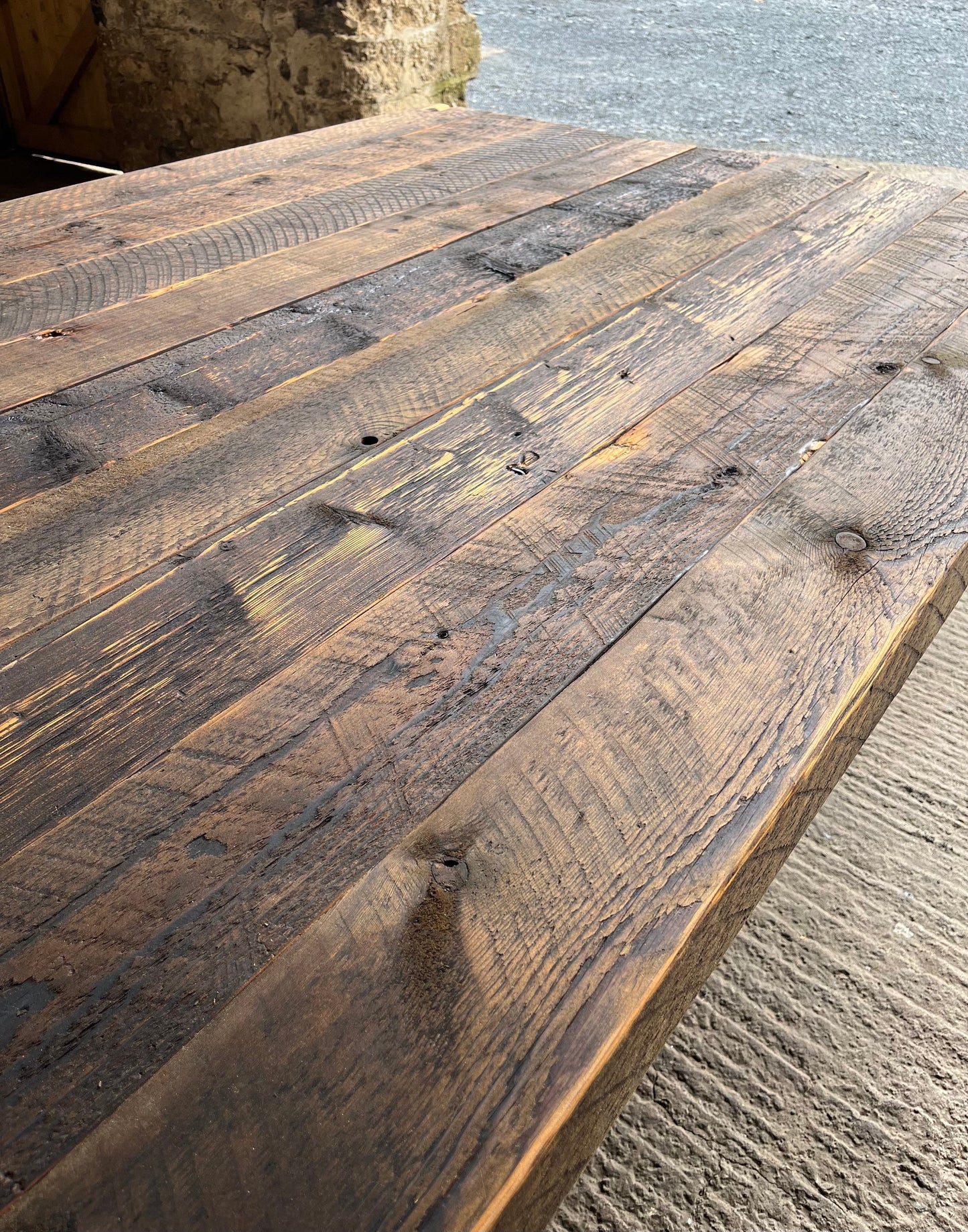 Reclaimed rustic farmhouse table indoor/outdoor