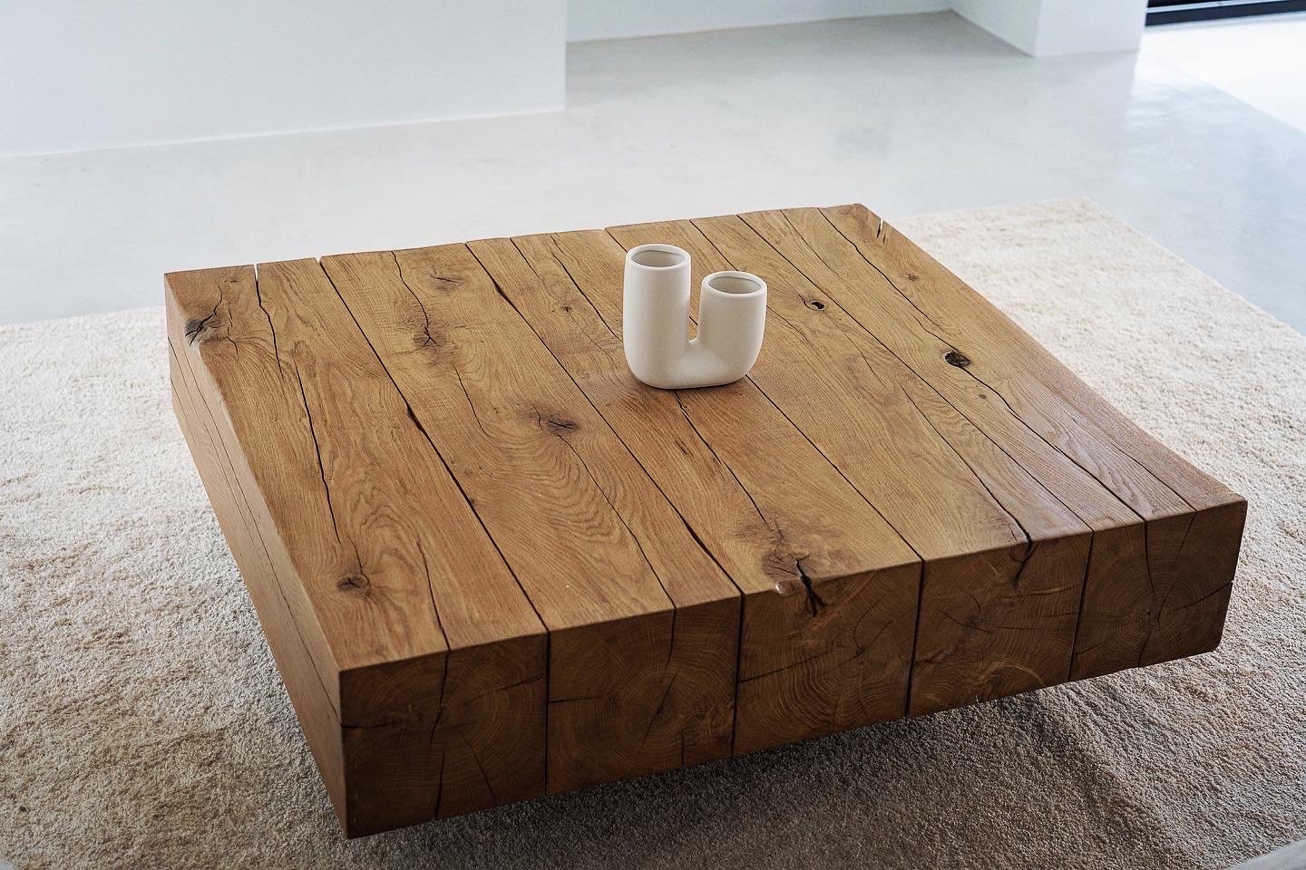 Rustic solid oak beam coffee table