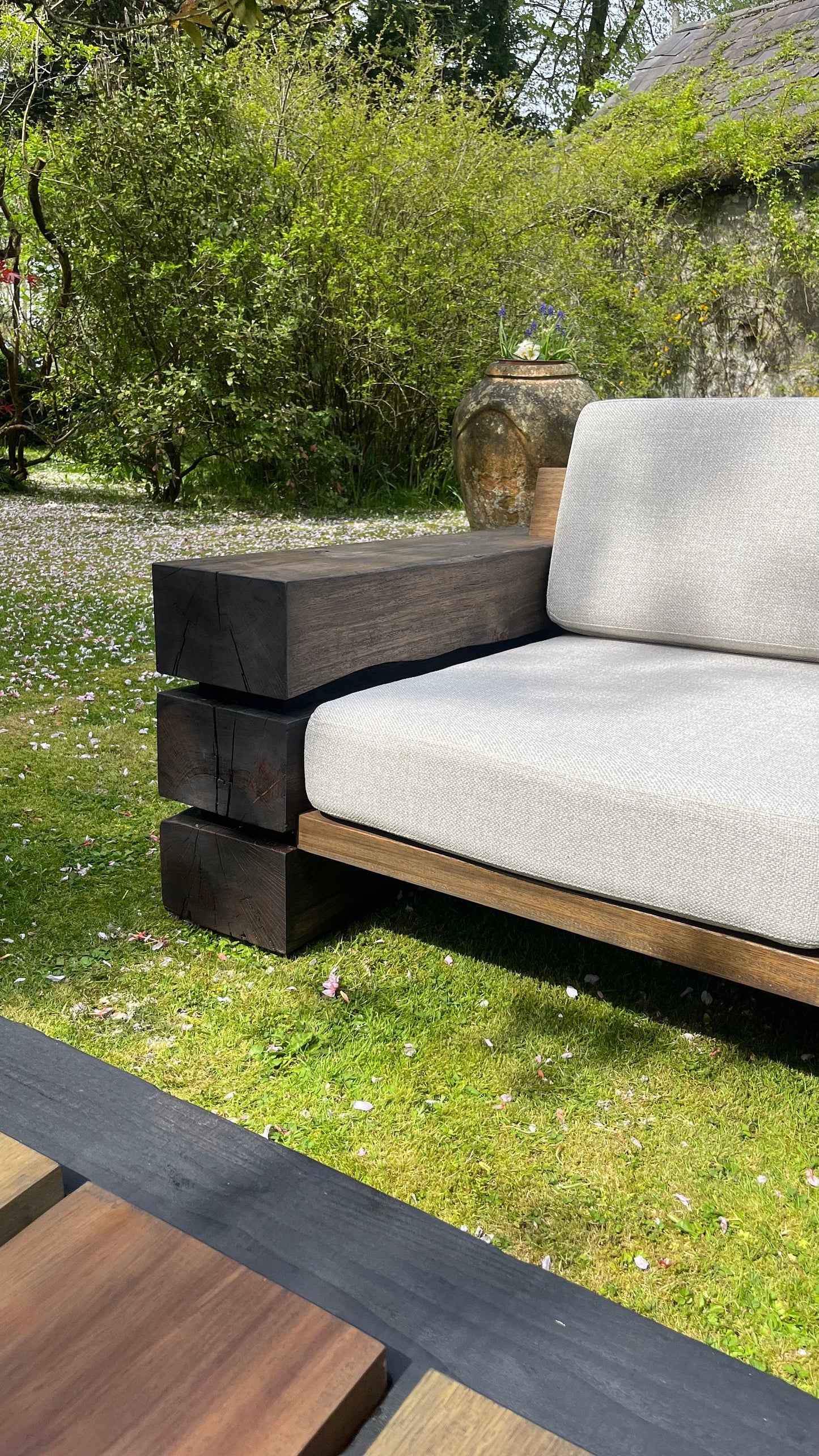 Ebonised Belgian Oak Sleepers & African Iroko Outdoor Sofa Set